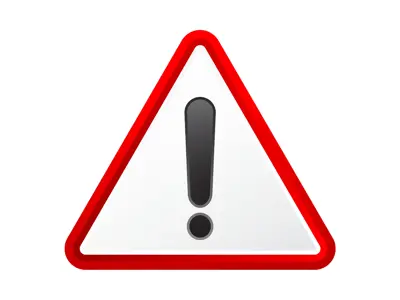 Warning sign with an exclamation mark inside a red and white triangle.